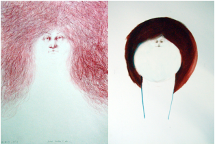 1: Farbstifte/Papier, 32 x24   2: Ölfarbe/Papier, 40 x 30